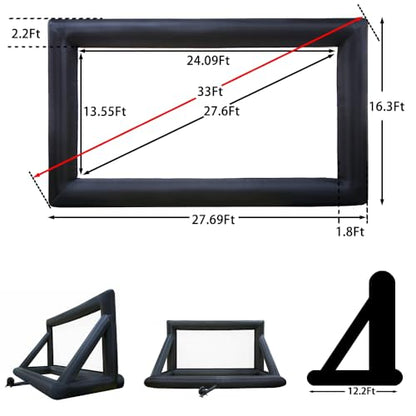 33ft Outdoor Inflatable Movie Screen, No Seam Projector Screen with Air Blower, Support Front & Rear Projection