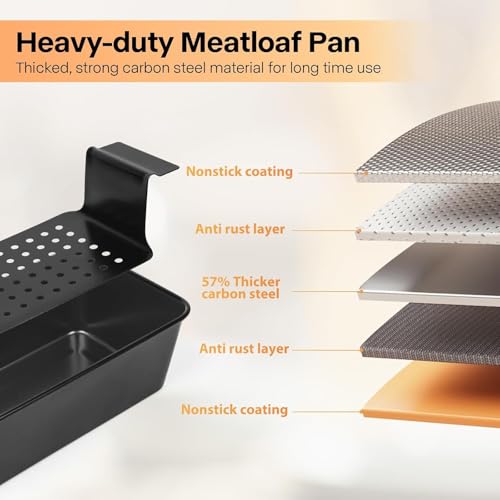 Barlket Meatloaf Pan with Drain Tray, 2 Pack, Non Stick Meat Loaf Pan with Drip Tray, 9.8x5.7 Inch Bread Baking Pan with Insert Easy Removal Perforated, Bakeware Loaf Pan for Oven Roasting Meat