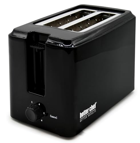Better Chef Basic Simple Classic 2 Slice Toaster with Wide Slots | Cool Touch Exterior | Browning Level Knob | Crumb Tray (Black)