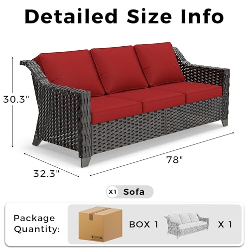 MeetLeisure Luxury 3 Seater Outdoor Patio Couch with Handwoven PE Wicker