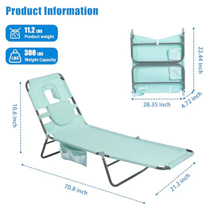 SUNNYFEEL Lay Flat Tanning Chair, Face Down Lounger, 5-Position Reclining