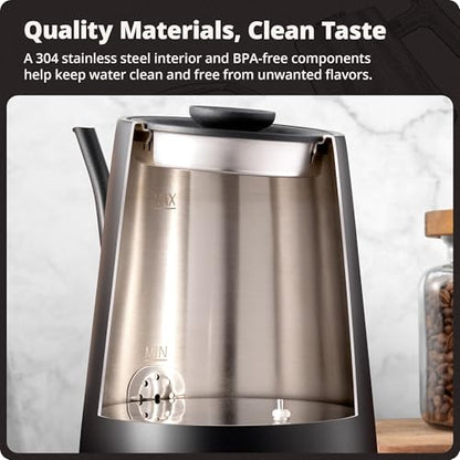 Greater Goods Electric Gooseneck Kettle, 1200W Stainless Steel with Precision Temperature Control, Fast Boil, BPA-Free, Ideal for Pour Over Coffee and Tea, 0.8L (Onyx Black)