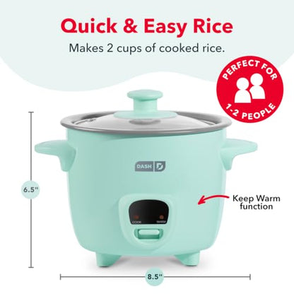Dash Mini Rice Cooker, 2-Cup Removable Ceramic Nonstick Pot, Aqua