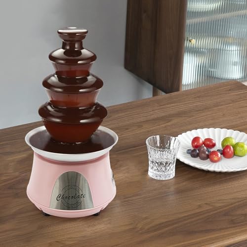Chocolate Fountain Machine 4 Tier, 180W Chocolate Fountain with Capability 2.2lbs Commercial Hot Chocolate Fondue Tower for Nacho Cheese Liqueurs Party Wedding (Pink+Silver)