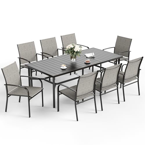 SUNSHINE VALLEY Patio Dining Set 9 PCS, 8 Stable Outdoor Dining Chairs with Rectangular Dining Table, Patio Table and Chairs Set for Lawn,Deck and Backyard