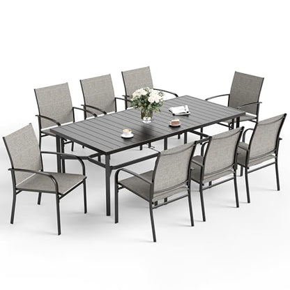 SUNSHINE VALLEY Patio Dining Set 9 PCS, 8 Stable Outdoor Dining Chairs with Rectangular Dining Table, Patio Table and Chairs Set for Lawn,Deck and Backyard