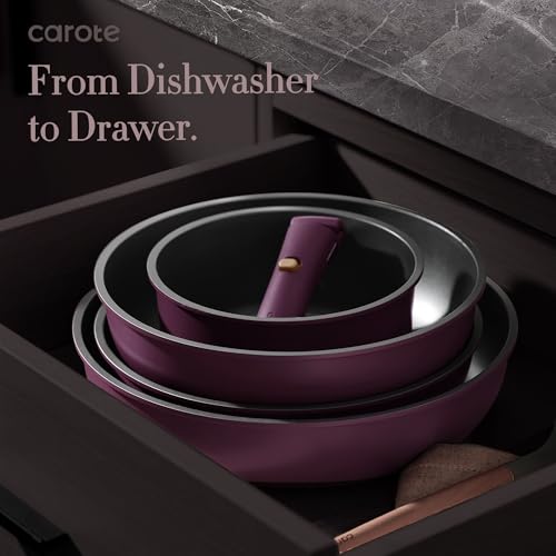 CAROTE 21pcs Pots and Pans Set, Nonstick Cookware Set Detachable Handle, Induction Kitchen Cookware Sets Non Stick with Removable Handle, RV Cookware Set, Gold and Purple