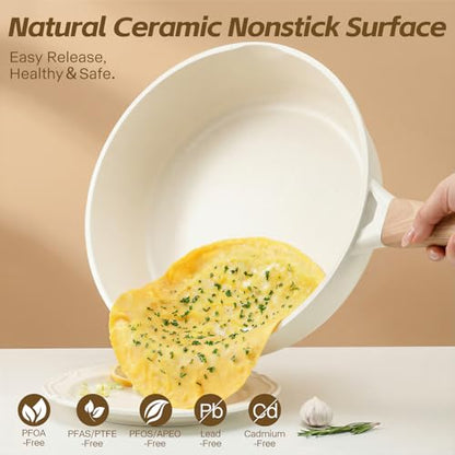 USELUCK Ceramic Nonstick Frying Pan with Lid, 4.0 QT Sauté Pan Large Capacity Skillet, Non Stick Deep Frying Pan Induction Compatible White Granite Coating PFOA/PFAS Free Non-toxic Healthy