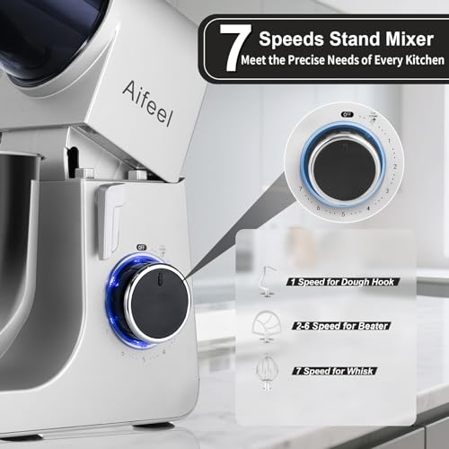 Aifeel Stand Mixer,6.5QT Tilt-Head Electric Stand Mixer,700W DC Motor with Low Noise,Kitchen Mixer with Dough Hook,Beater,Whisk,Dishwasher-Safe Attachments for Baking (Black)