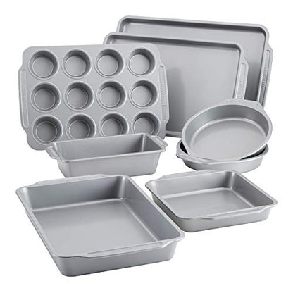 Farberware Nonstick Bakeware Set Includes Cookie Sheets/Baking Cake Muffin and Bread Pan, 8 Piece, Gray