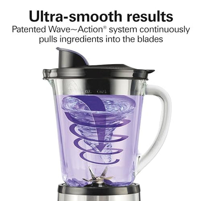 Hamilton Beach Wave Crusher Blender For Smoothies With 40 Oz Glass Jar and 14 Functions, Ice Sabre Blades & 700 Watts for Consistently Smooth Results, Black + Stainless Steel (54221)