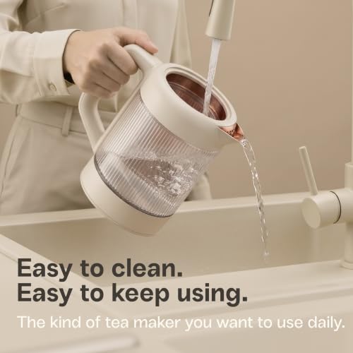 Viante Nina Electric Tea Kettle with Infuser, No Plastic In Contact With Water, 1.5L Borosilicate Glass, 304 Stainless Steel, 4 Temp Presets, Keep Warm, Cordless, Auto Shut-Off, Beige