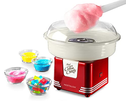 Nostalgia Cotton Candy Machine - Retro Cotton Candy Machine for Kids with 2 Reusable Cones, 1 Sugar Scoop, and 1 Extractor Head – Red