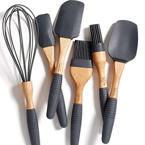 PortoFino Baking Utensils Set 6 Pieces, Baking Essentials, Set of 3 Spatulas, 2 Pastry Brushes, 1 Whisk, Baking Tools, Spatulas Silicone Heat Resistant, Silicone Cooking Utensils, Kitchen Gifts, Grey