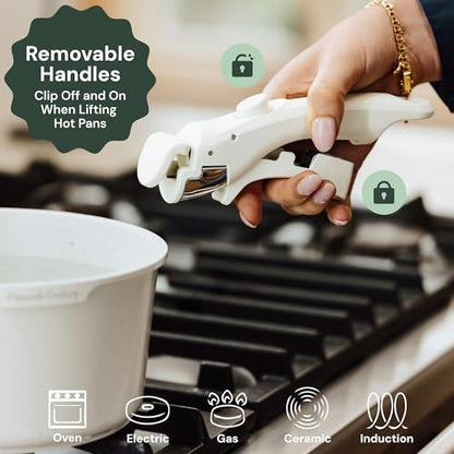 Pinnacle Cookery 15-Piece White Granite Nonstick Cookware Set – Detachable Handles & Tempered Glass Lids – Stackable & Cool-Touch - Induction & Oven Safe to 480°F - Scratch-Resistant, PFOA & PFOS-Free