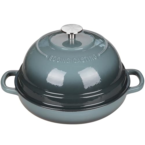 EDGING CASTING Enameled Cast Iron Dutch Oven Pot with Lid, Round Bread Oven for Homemade Sourdough Bread Baking, 6 Quart, Slateblue