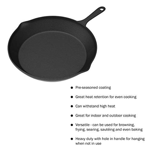 Pre Seasoned Cast Iron Skillets - 3 Pan Set - 9 inches, 8 inches, 6 inches - 1.5 to 2 inches deep - Durable with Strong Handle - Great for both veggies and meat