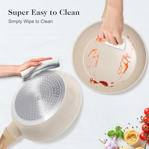 M MELENTA Pots and Pans Set Non Stick, 11pcs Ceramic Cookware Set, Non Toxic Induction Kitchen Cookware Sets, Nonstick Cooking Set with Stay Cool Handle, 100% PFOA Free, Cream