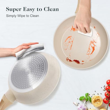M MELENTA Pots and Pans Set Non Stick, 11pcs Ceramic Cookware Set, Non Toxic Induction Kitchen Cookware Sets, Nonstick Cooking Set with Stay Cool Handle, 100% PFOA Free, Cream