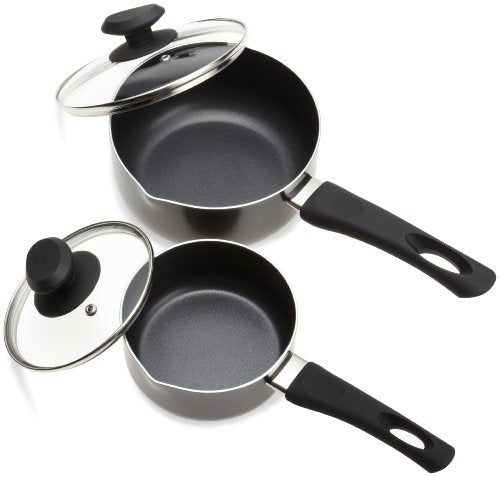 Ecolution Elements 8 Piece Nonstick Cookware Set, PFOA Free, Tempered Glass Steam Vented Lids, Grey