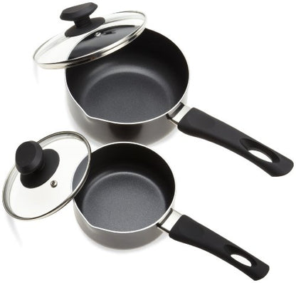 Ecolution Elements 8 Piece Nonstick Cookware Set, PFOA Free, Tempered Glass Steam Vented Lids, Grey