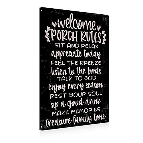 Vintage Welcome Patio Porch Rules Sign Metal Tin Signs Wall Art Decor - Retro Sign for Home Patio Decor Gifts - 8x12 Inch