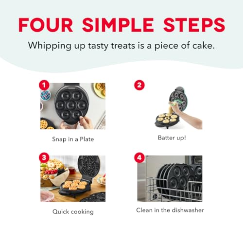 Dash MultiMaker Treat Maker System - Features Snap-and-Swap, Dishwasher Safe Plates - Makes Mini Donuts, Waffle Bites, and Mini Cupcakes - Cream