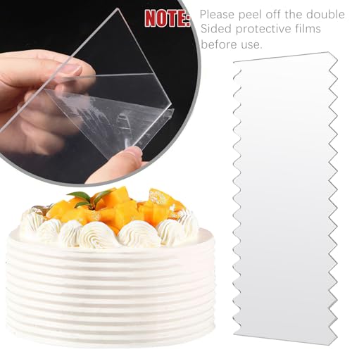 JOERSH 4pcs Acrylic Cake Scrapers Clear Combs Icing Frosting Buttercream Edge Smoother for Mousse Butter Cream Decoration
