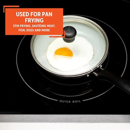IMUSA 6.3” Gray Speckled Ceramic Mini Fry Pan with Glass Lid – PFAS Free Nonstick Small Skillet for Eggs, Mini Omelets, Crepes & Single Servings, Matte Black Exterior