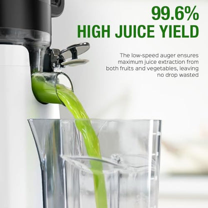TUUMIIST Cold Press Juicer Machine, 5.8 Inch Extra Large Feed Chute for Whole Fruits, Easy to Clean Slow Juicer, High Yield, BPA Free - Classic White