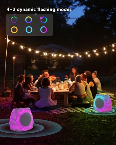 JMJEAN Outdoor Speakers Bluetooth Waterproof Patio TWS Connection Outdoor Bluetooth Speakers Wireless Solar Powered and Rechargeable Rock Speaker for Patio Pool,Backyard (Gray, 2 Pack)