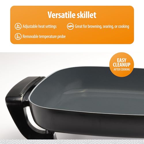 Toastmaster 12" Nonstick Electric Skillet - Deep Skillet Appliance with Glass Lid - Multipurpose Kitchen Cookware for Breakfast & More