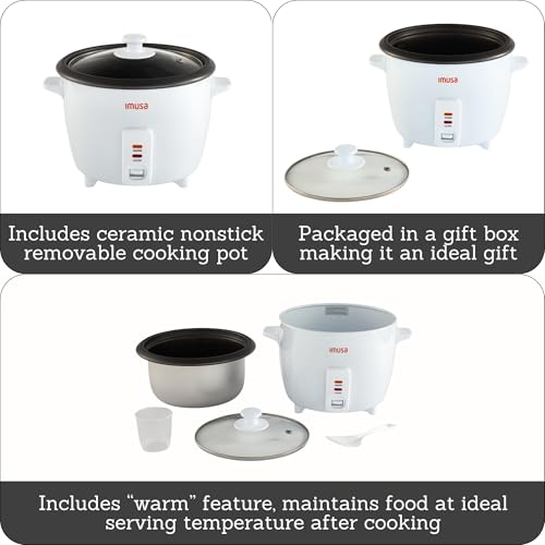 IMUSA Electric Rice Cooker 10 Cup Cooked 5 Cup Uncooked – Ceramic Nonstick Pot, Multi Cooker for Rice, Quinoa, Oatmeal, Stew – Keep Warm – Compact for Kitchen Dorm RV