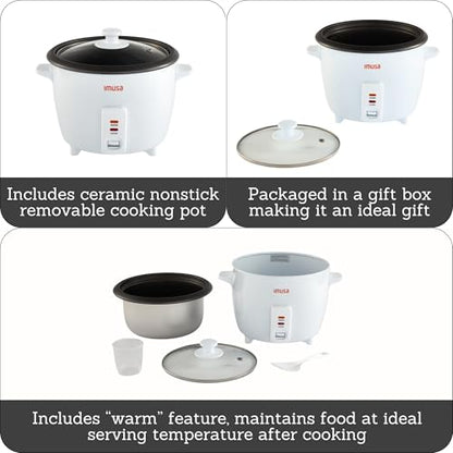 IMUSA Electric Rice Cooker 10 Cup Cooked 5 Cup Uncooked – Ceramic Nonstick Pot, Multi Cooker for Rice, Quinoa, Oatmeal, Stew – Keep Warm – Compact for Kitchen Dorm RV