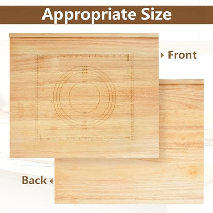 Qriocioa Reversible Wooden Pastry Board 24’’ x 20’’ Kneading Board for Rolling Dough Bread Cutting Board with Lip Pastry Baking Board with Engraved Ruler & Pie Board Template for Counter Top Kitchen