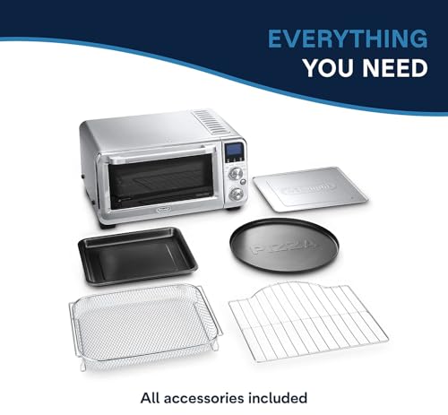 De'Longhi 10-in-1 Digital AirFryer, 24L, True Convection Toaster Oven with Internal Light, Grills, Broils, Bakes, Roasts, Reheats, Preset for Cookie & Pizza, 1800-Watts, Stainless Steel