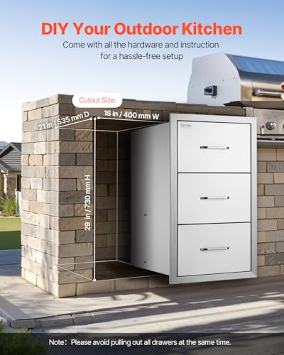 VEVOR Outdoor Kitchen Drawers 17W x 30H x 21D Inch, Outdoor Kitchen Cabinets, Stainless Steel Double Access Drawers, with Paper Towel Holder, Combo for BBQ Island Drawers or Grill Station