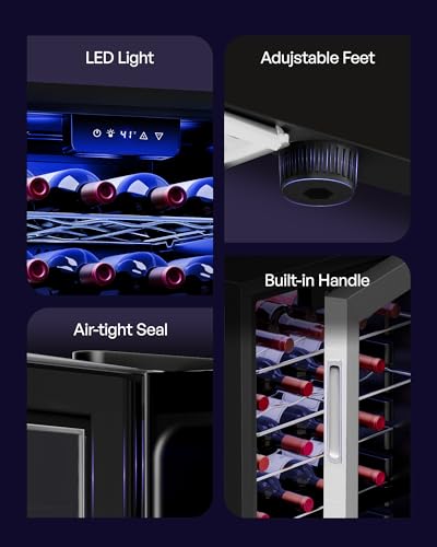 Icyglee 25 Bottle Compressor Wine Cooler Refrigerator, Freestanding Wine Cellar, 41-64°F Adjustable Temperature, Double-layer Glass Door, for Home Bar, Red and White Wine, Silver