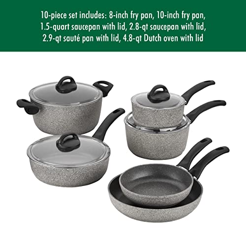 Ballarini 75001-652 Parma Forged Aluminum Nonstick Cookware Set, 10-Piece, Granite