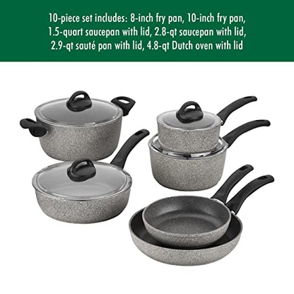 Ballarini 75001-652 Parma Forged Aluminum Nonstick Cookware Set, 10-Piece, Granite
