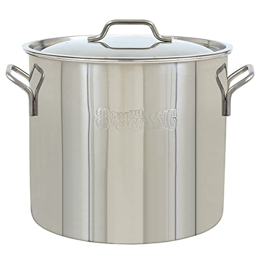 Bayou Classic 1420 20-qt Stainless Stockpot Features Heavy Duty Welded Handles for Secure Handling Domed Lid Perfect For Large Batch Cooking of Soups Stews Chili and Gumbo