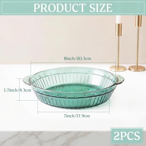 Mifoci 2 Pack Green Glass Pie Dish, 8 Inch Round Deep Plate, Tempered Glass Baking Dish, Non Toxic, Oven and Dishwasher Safe, Ideal for Baking Pies, Quiche and Desserts