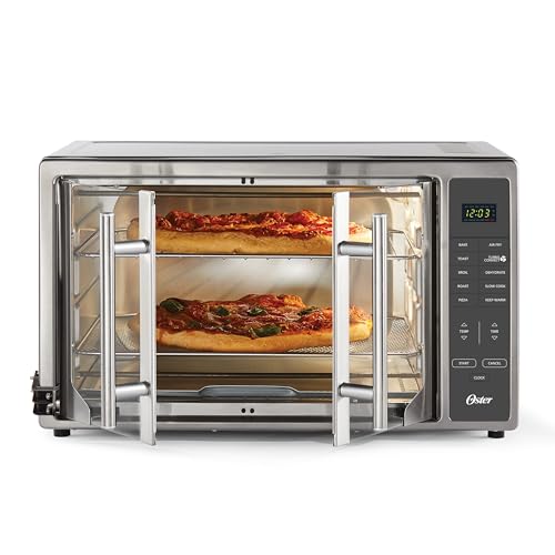 Oster Extra Large 42L French Door Countertop Toaster Oven, 10-in-1 Air Fryer Oven, with Air Fry Rack, Wire Rack, Baking Pan and Crumb Tray, Stainless Steel