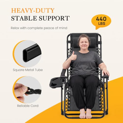 NEWBULIG Zero Gravity Chair, Folding Patio Recliner with Cup Holder Trays