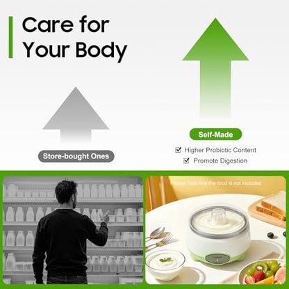 Yogurt Maker Electric, 1L Homemade Probiotic Yogurt Machine, Small Countertop Rice Wine Natto Maker, White Green