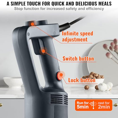 VEVOR Commercial Immersion Blender, 500 Watt 20Inch Heavy Duty Hand Mixer, Variable Speed Mixer with 304 Stainless Steel Blade, Multi-Purpose Portable Mixer for Soup, Smoothie, Puree, Baby Food
