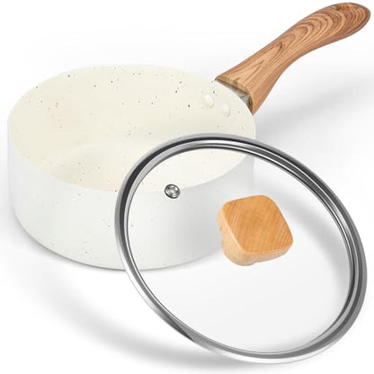 1QT Small Sauce Pan Pot with Tempered Glass Lid, Non-Stick Saucepan,Portable Milk Saucepan Sauce Cooking Pan Even Heat Conduction Cooking Sauce Pot for Induction Cooking(1 QT)