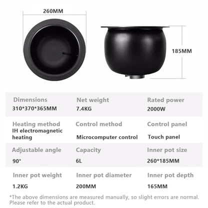 2000w 6l Auto Cooking Wok Fried Rice Machine, Three-Speed Pot and Fire Adjustment, Inner Pot 360° Rotation, 3D All-Round Heating, Suitable for Restaurants, Supermarkets