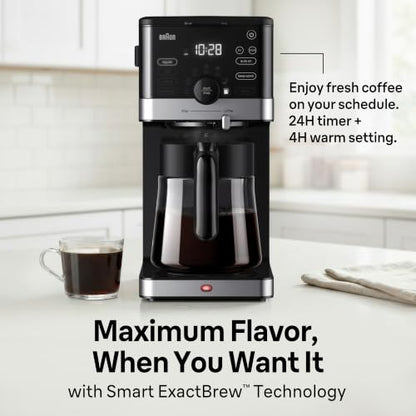 Braun OptiBrew Pro Drip Coffee Maker, Single Serve to 12 Cups, Milk Frother