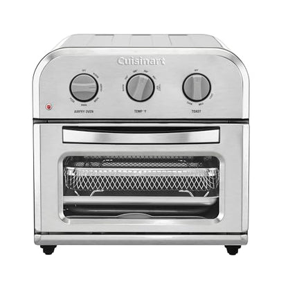 Cuisinart Compact Air Fryer Toaster Oven, Stainless Steel Fryer with 6-in-1 Functions, Adjustable Temperature, Includes Oven Rack, Baking Pan and Air Fry Basket, TOA-26